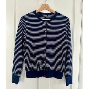 Vintage Blue Striped Cardigan – Women’s 100% Cotton Small Knit Sweater